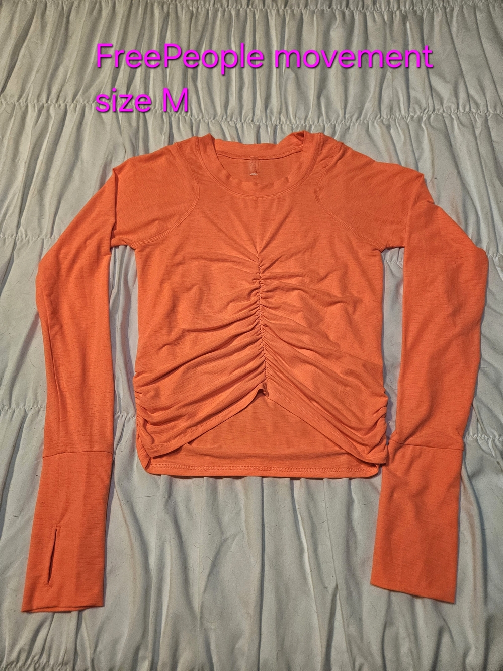 Free People Bright Orange Ruched Long-Sleeve Top